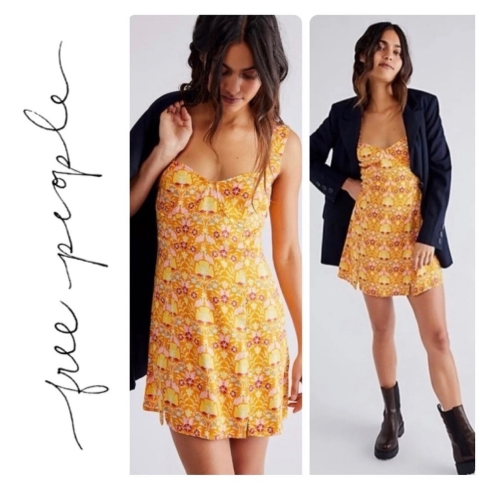 FREE PEOPLE Sasha Floral Print Dress Orange Size S